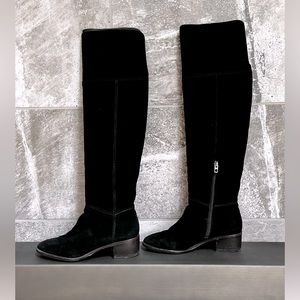 Coach Lucia Split Suede Black Leather Over the Knee Boots